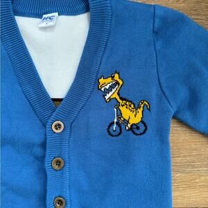 High Five Crew Blue Dinosaur Button Up Sweater Cardigan Size 4